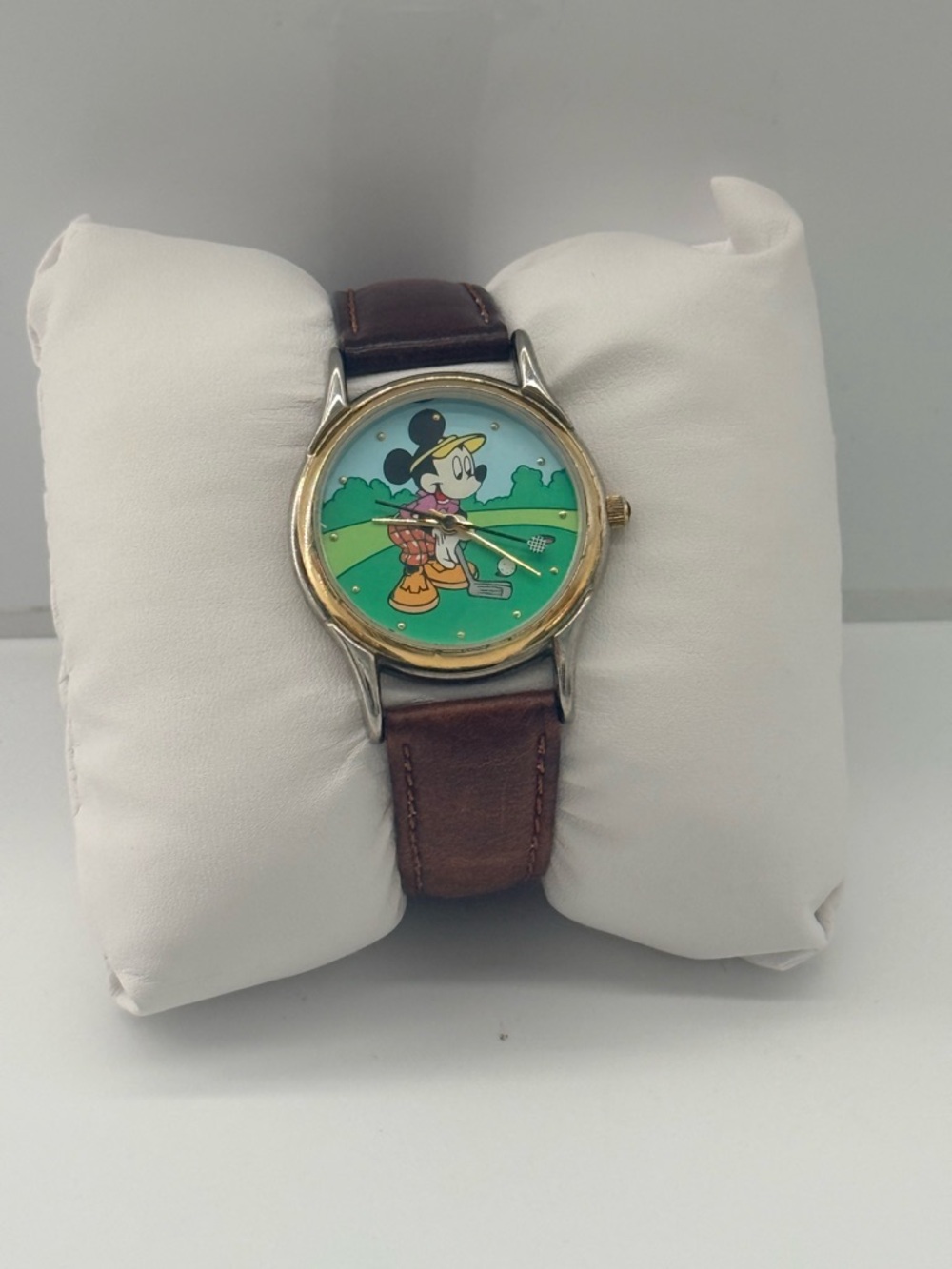 Disney Mickey Mouse Golf Watch Brown Leather Green Dial